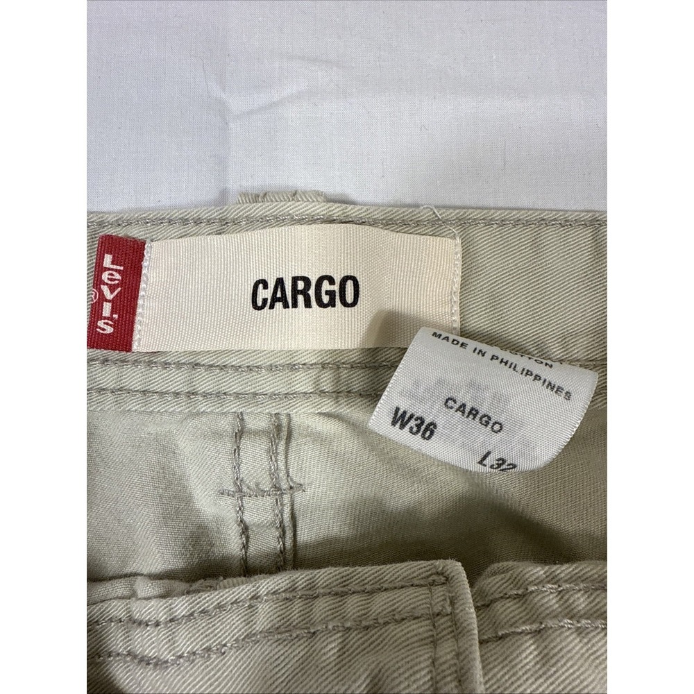 PANTS CARGO Levis  Mens 36X32 Khaki Beige Flat Front Chino Pockets - Picture 4 of 9